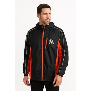 GIII Carl Banks MLB Miami Marlins Baseball Jacket Windbreaker Black Orange Large